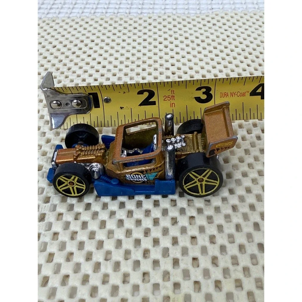 Hot Wheels Bone Crusher Gold Blue Hot Rod 2005 Mattel Diecast Car Toy EUC